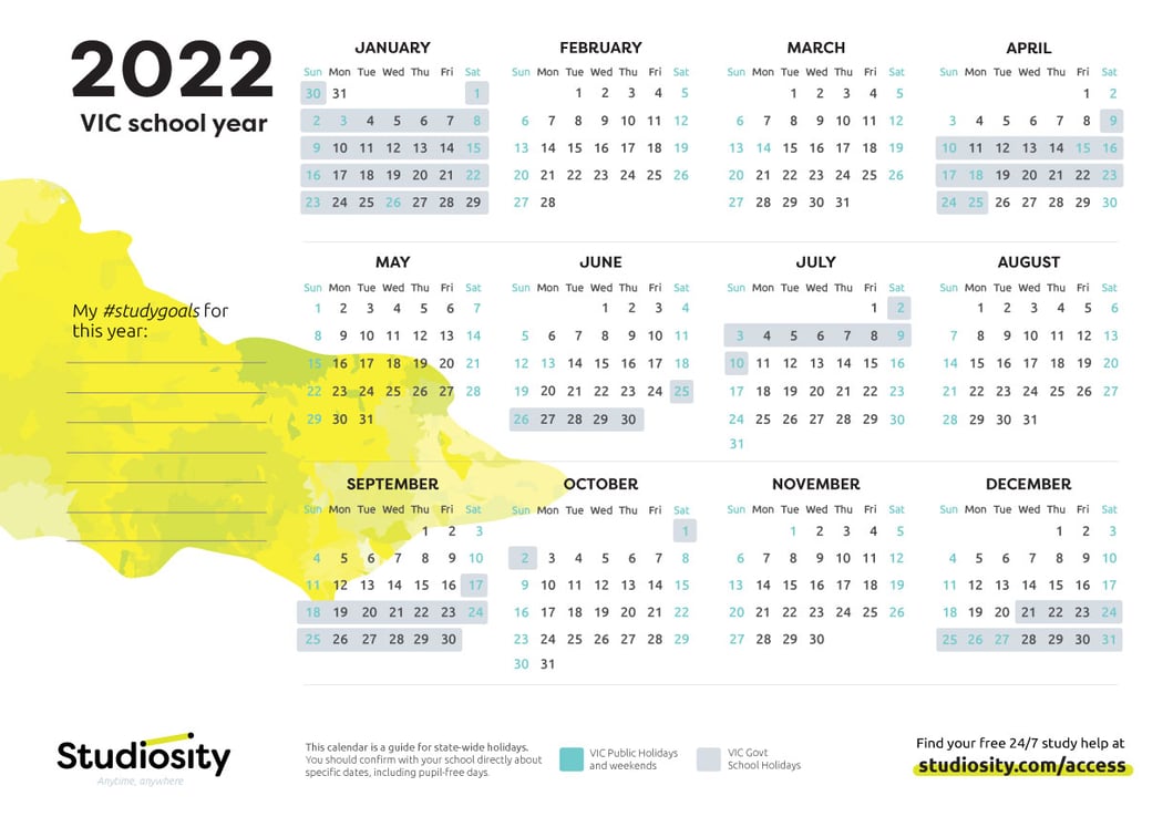 School terms and public holiday dates for VIC in 2022 Studiosity